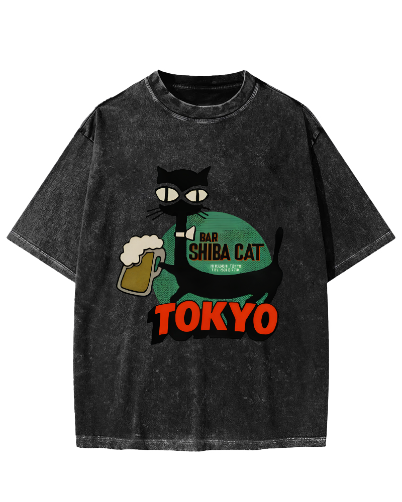 Retro Tokyo Cartoon Cat Vintage Distressed T-shirt-Zazasy