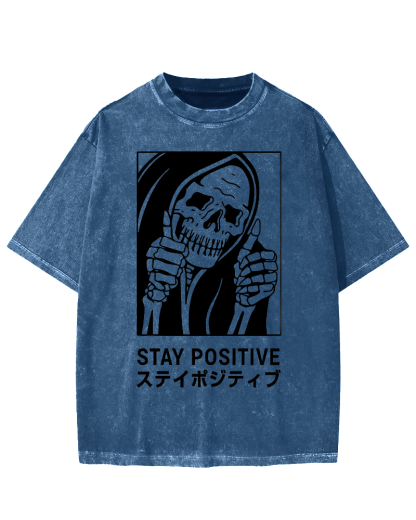 Stay Positive Skeleton Vintage Washed T-shirt