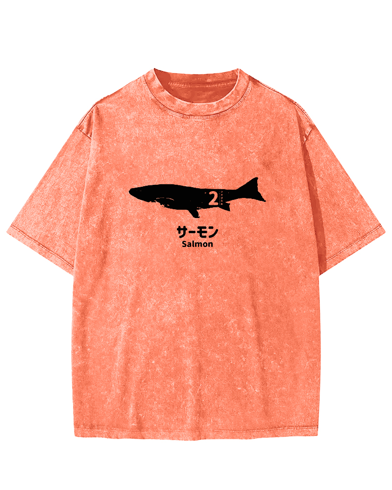 Japanese Script Shark Pattern Vintage Distressed T-shirt-Zazasy