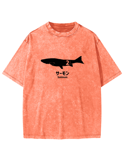 Japanese Script Shark Pattern Vintage Distressed T-shirt-Zazasy