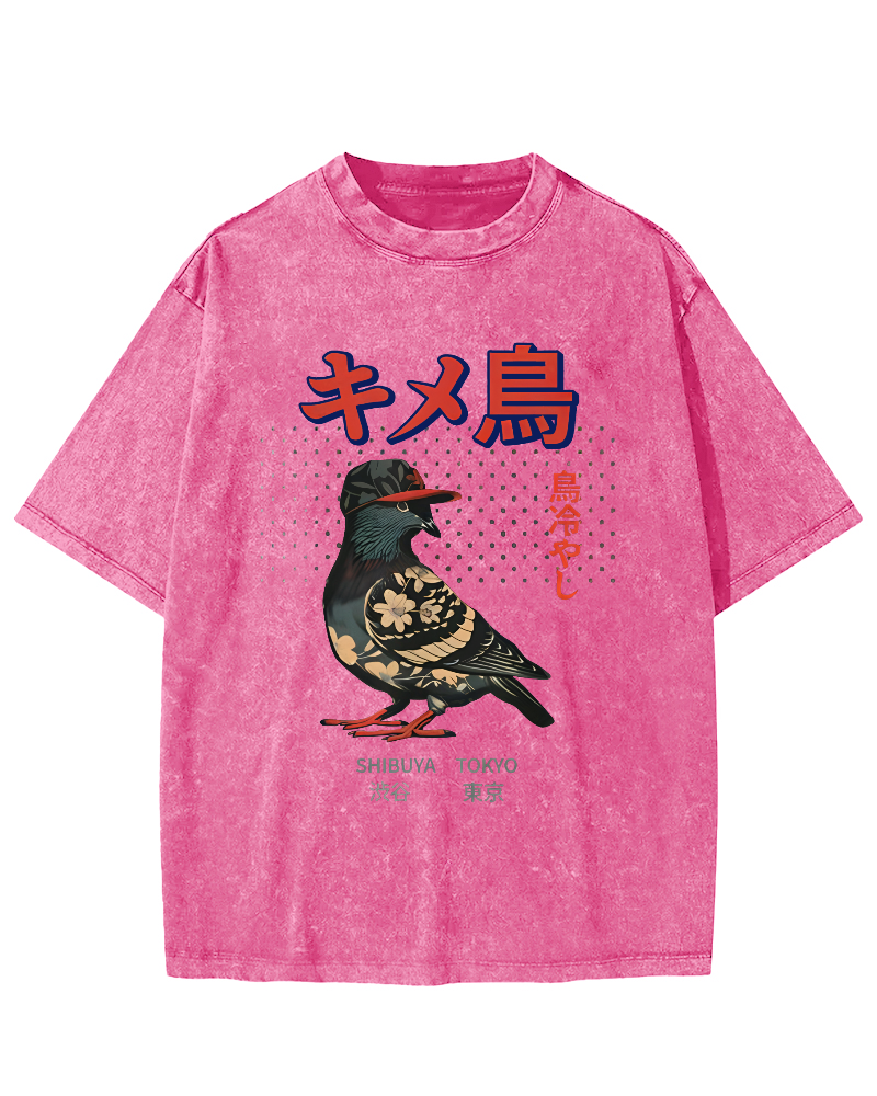 Tokyo Pigeon Vintage Washed T-shirt-Zazasy