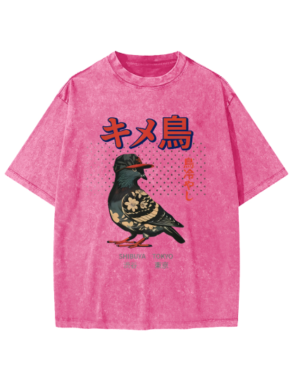 Tokyo Pigeon Vintage Washed T-shirt-Zazasy