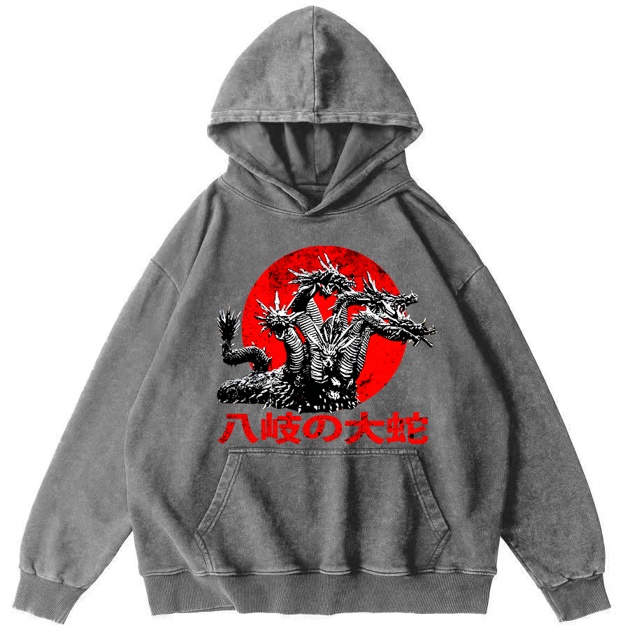 Japanese Style Giant Snake Monster Vintage Distressed Hoodie-Zazasy