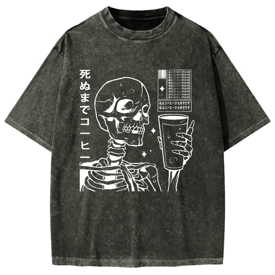 Coffee till death Skeleton Vintage Washed T-shirt