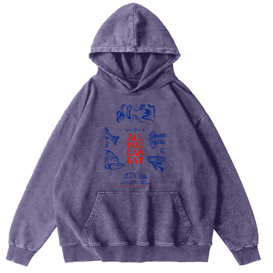All You Can Eat Vintage Washed Hoodie-Zazasy