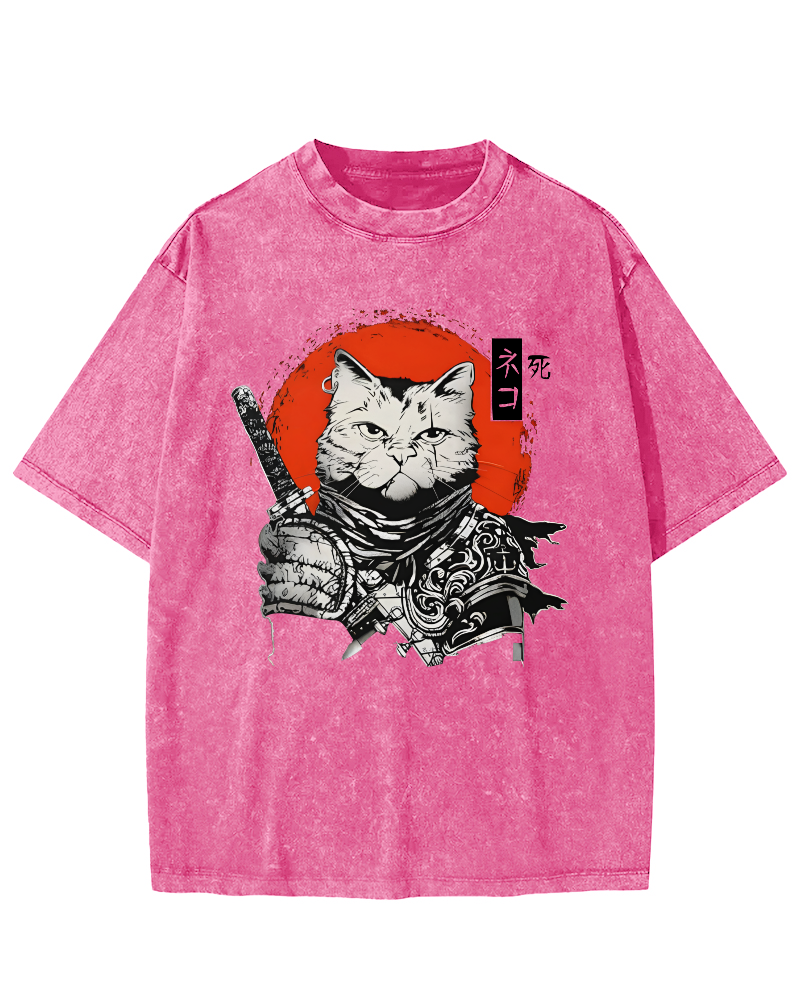 Cat Hero Japanese Style Vintage Distressed T-shirt-Zazasy