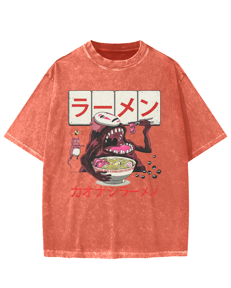 Japanese Anime No-Face Vintage Washed T-shirt