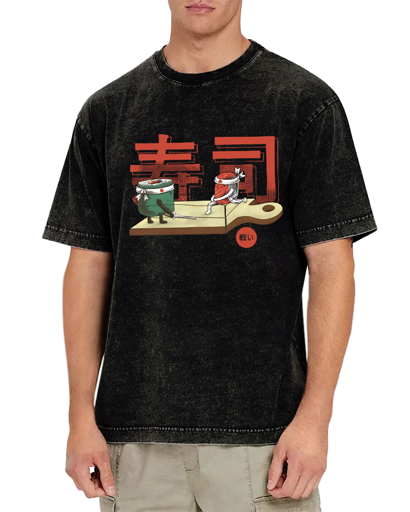 Japanese Sushi Vintage Washed T-shirt-Zazasy