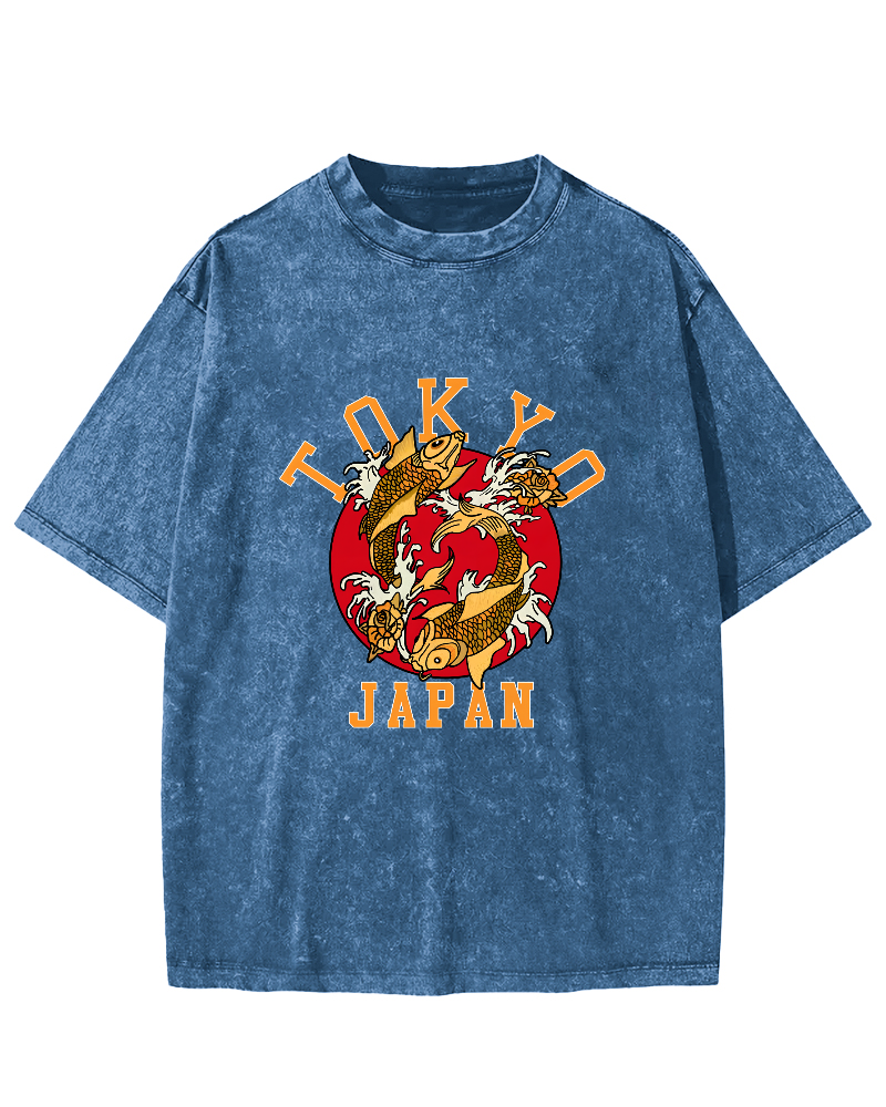 Tokyo Koi Japanese style Vintage Distressed T-shirt-Zazasy