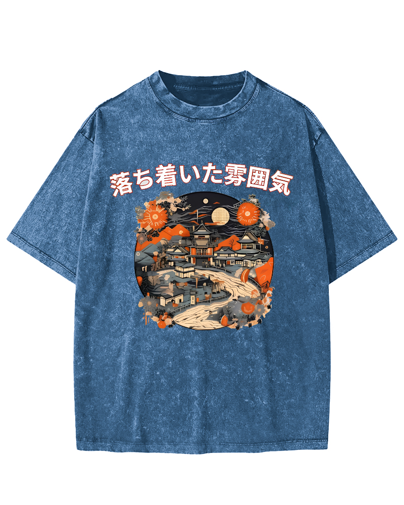 Ukiyo-e Japanese Style Vintage Washed T-shirt-Zazasy