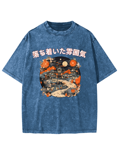 Ukiyo-e Japanese Style Vintage Washed T-shirt-Zazasy