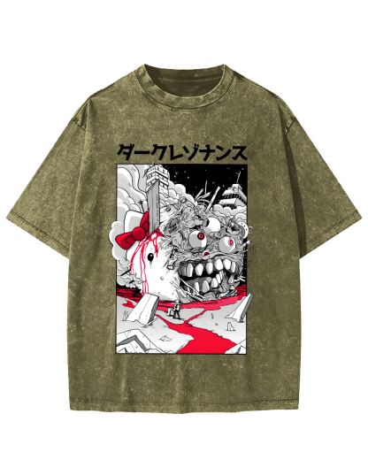 Japanese Abstract Cartoon Monsters Vintage Distressed T-shirt-Zazasy