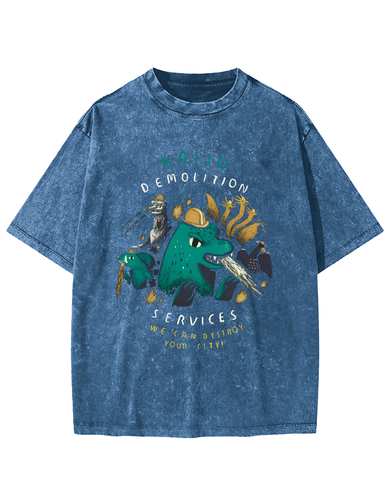 Cartoon Dinosaur Leisure Vintage Washed T-shirt-Zazasy