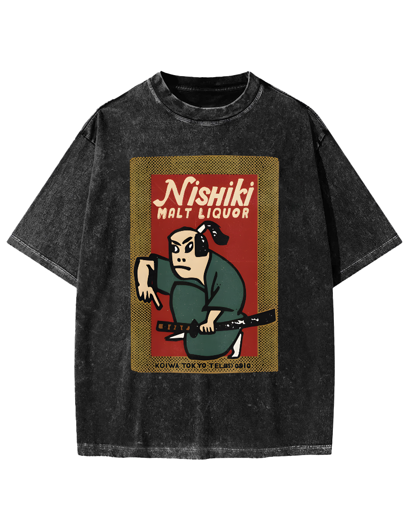 Samurai Holding Sword Vintage Washed T-shirt