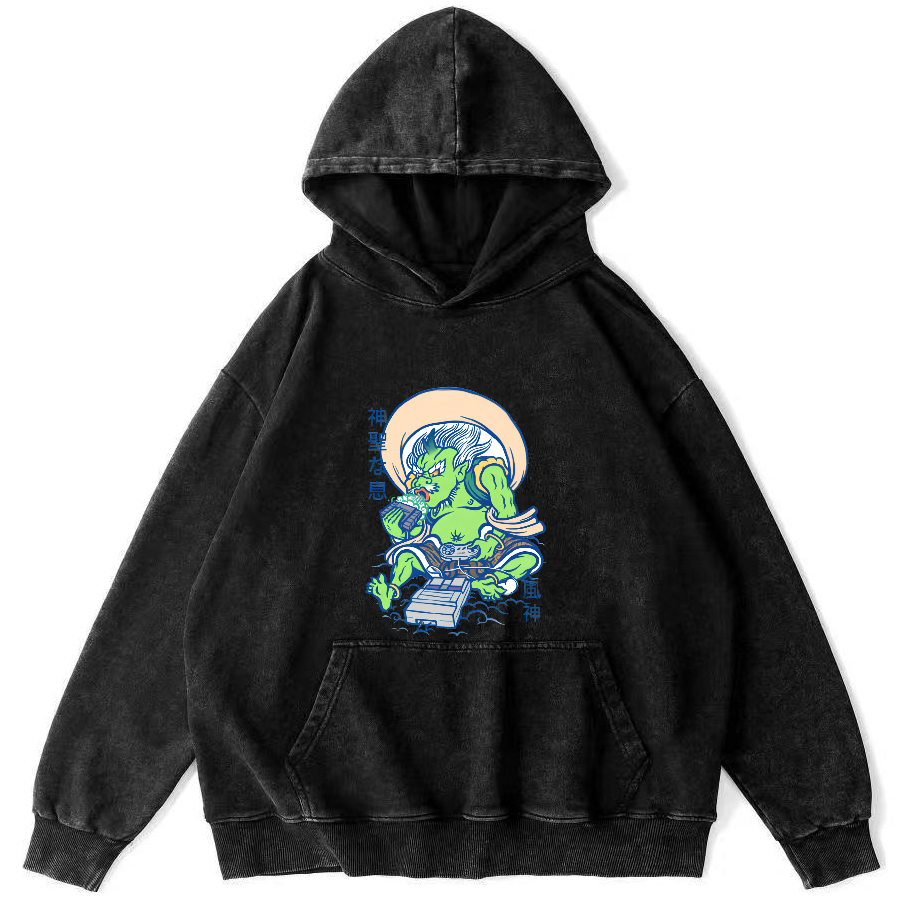 Cartoon Japanese Monster Vintage Distressed Hoodie-Zazasy