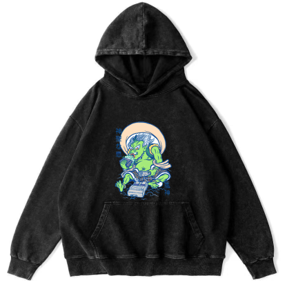 Cartoon Japanese Monster Vintage Distressed Hoodie-Zazasy