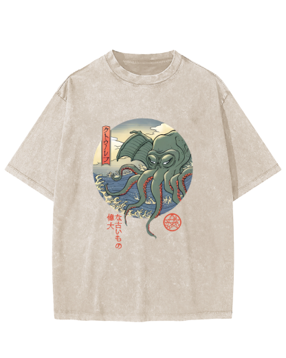 Giant Octopus Vintage Washed T-shirt-Zazasy