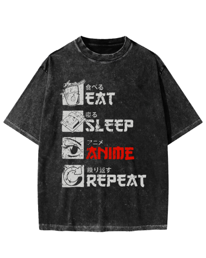 Daily Japanese Script Vintage Washed T-shirt-Zazasy