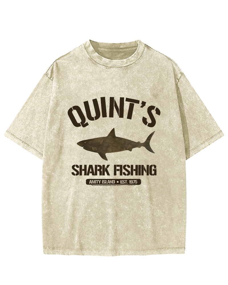 Quint's Shark Fishing Jaws Retro Vintage Distressed T-shirt-Zazasy