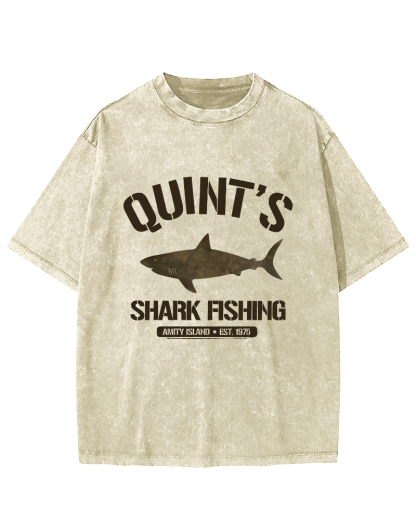 Quint's Shark Fishing Jaws Retro Vintage Distressed T-shirt-Zazasy