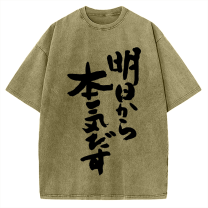 I'll get serious from tomorrow Japanese Vintage Washed T-shirt