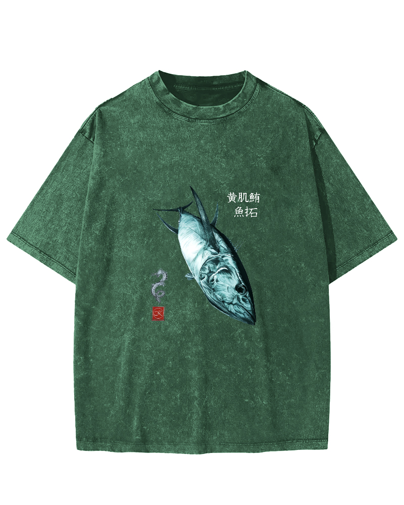 Japanese Tuna Pattern Vintage Distressed T-shirt-Zazasy