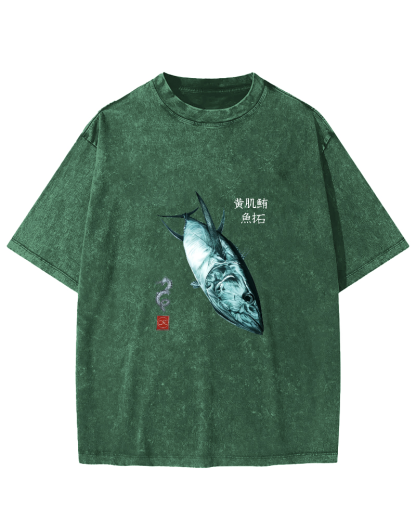 Japanese Tuna Pattern Vintage Distressed T-shirt-Zazasy