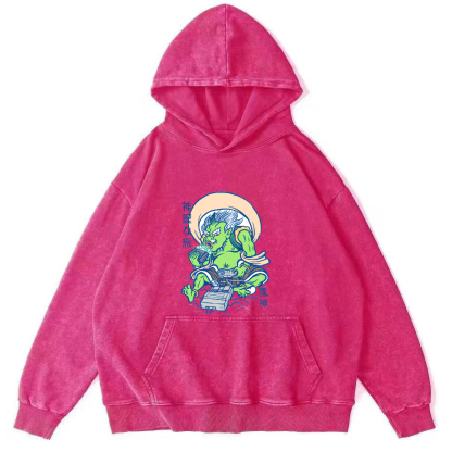 Cartoon Japanese Monster Vintage Distressed Hoodie-Zazasy