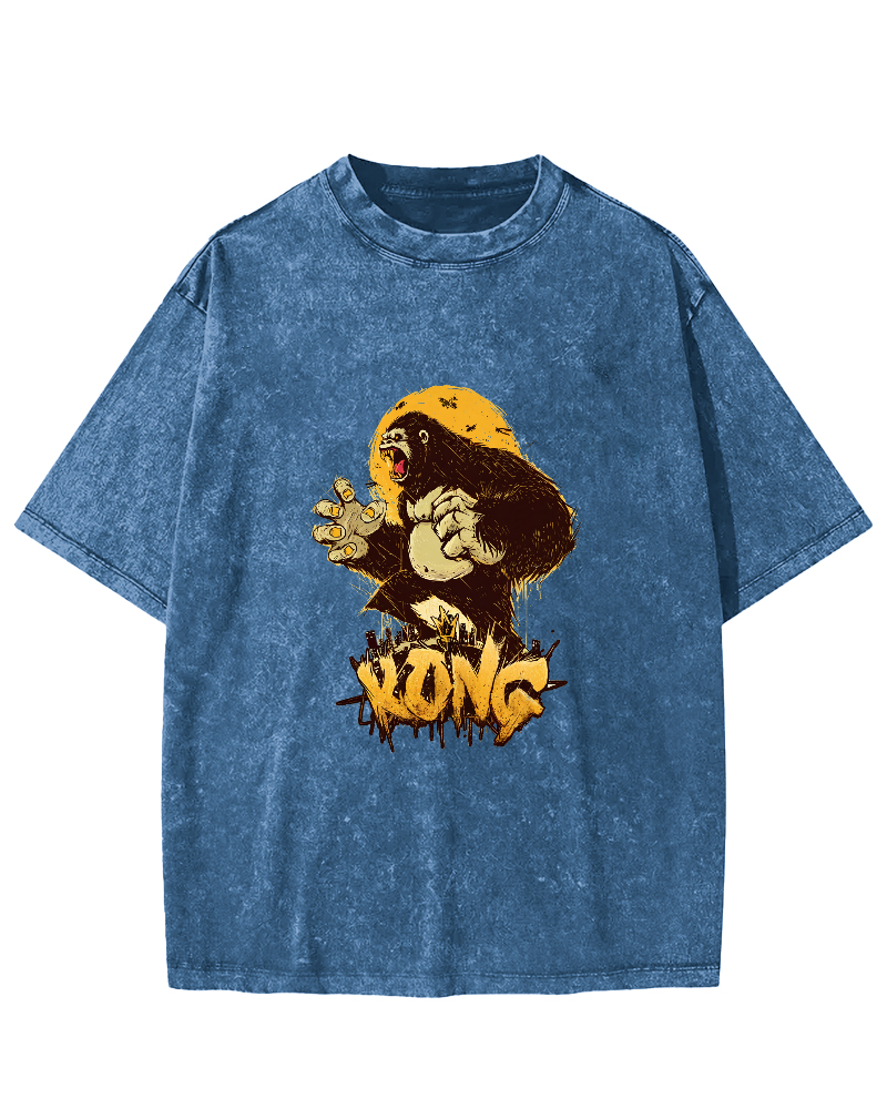 Retro Gorilla Pattern Vintage Distressed T-shirt-Zazasy