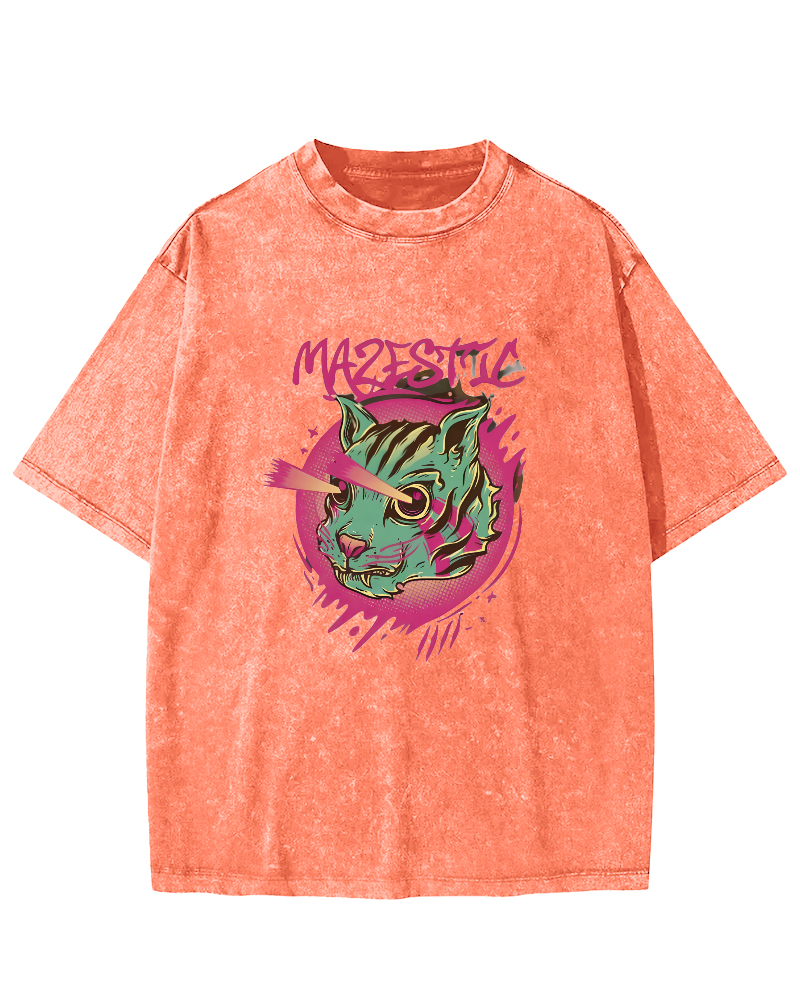 Retro Cat Pattern Vintage Distressed T-shirt-Zazasy