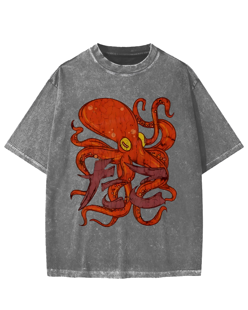 Red deep sea giant octopus Vintage Washed T-shirt
