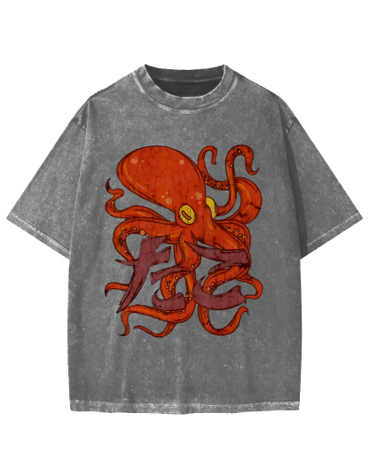 Red deep sea giant octopus Vintage Washed T-shirt