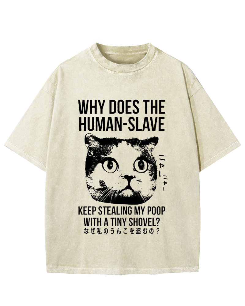 Human Cat Poop Stealer Vintage Washed T-shirt