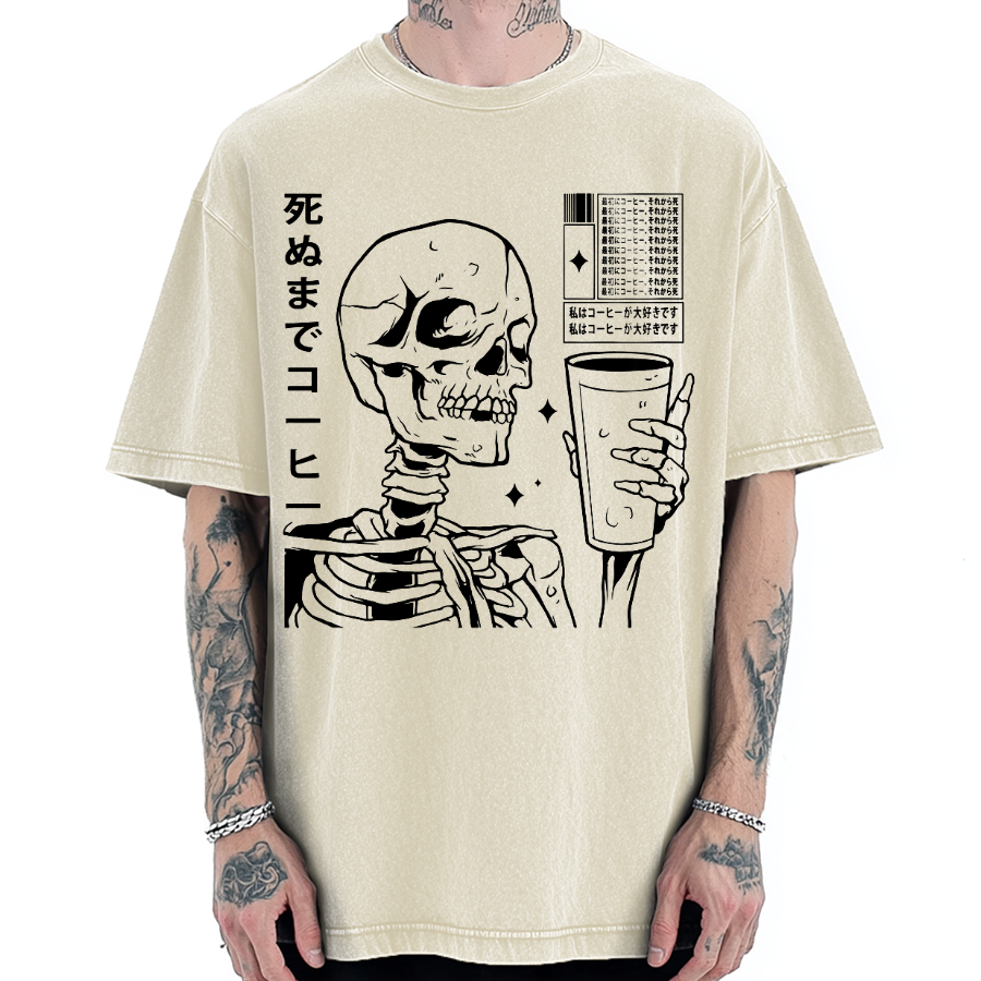 Coffee till death Skeleton Vintage Washed T-shirt