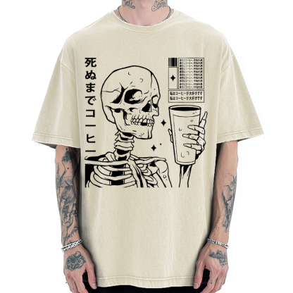 Coffee till death Skeleton Vintage Washed T-shirt