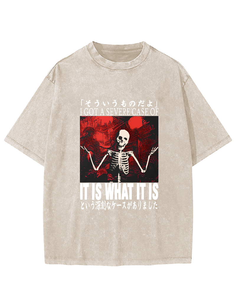 Japanese Style Skull Pattern Vintage Distressed T-shirt-Zazasy