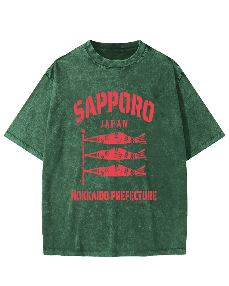Sapporo Hokkaido Prefecture Vintage Washed T-shirt-Zazasy