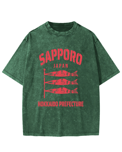 Sapporo Hokkaido Prefecture Vintage Washed T-shirt-Zazasy