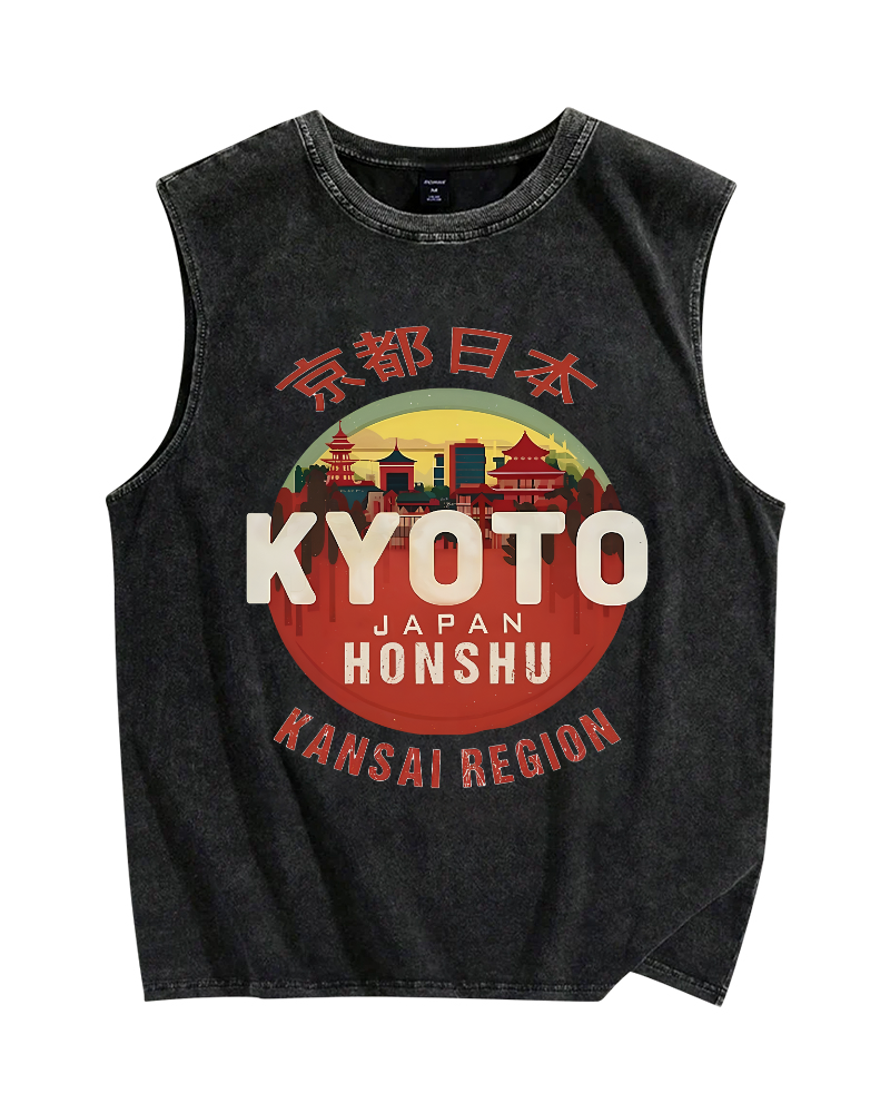 Kyoto, Japan Vintage Distressed Washed Tank-Zazasy