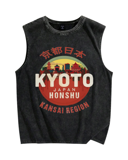 Kyoto, Japan Vintage Distressed Washed Tank-Zazasy