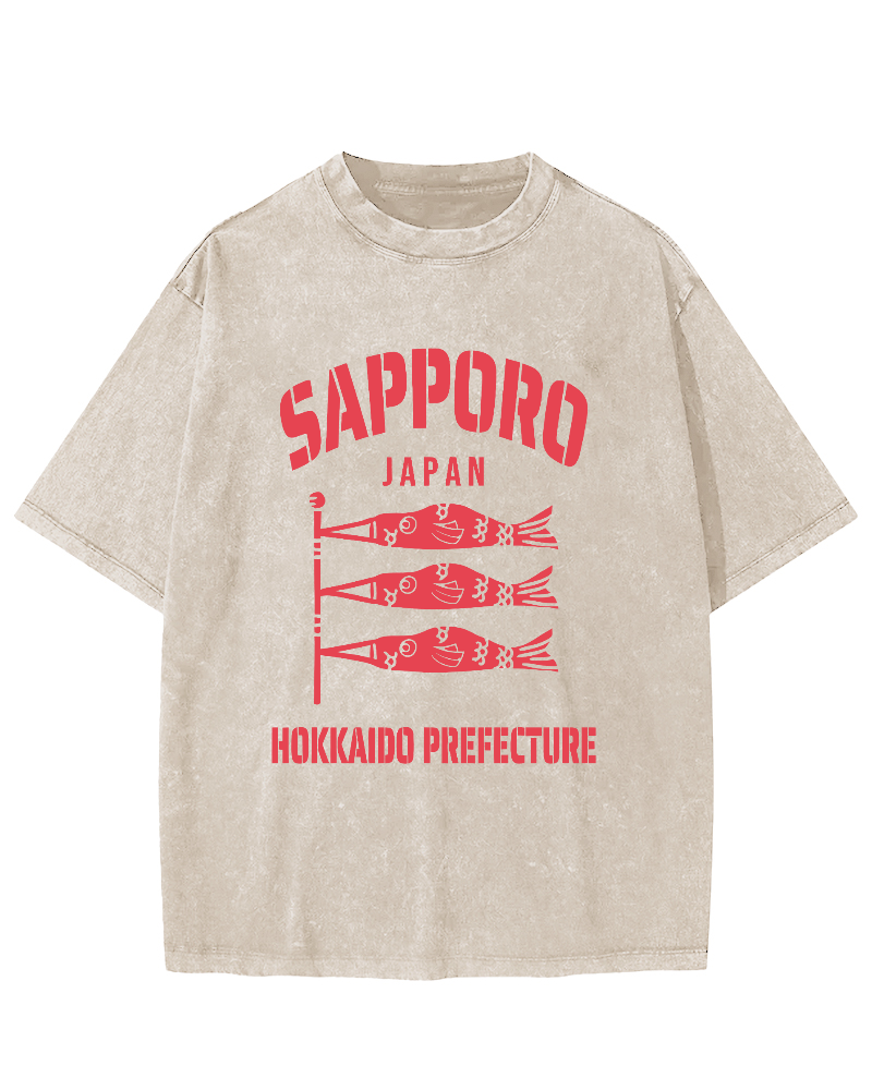 Sapporo Hokkaido Prefecture Vintage Washed T-shirt-Zazasy