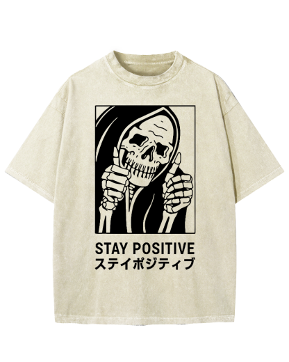 Stay Positive Skeleton Vintage Washed T-shirt