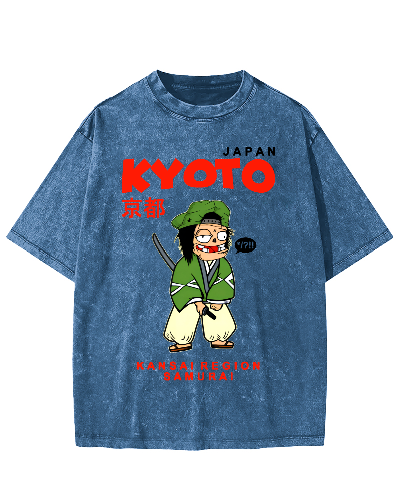 Kyoto Samurai, Japan Vintage Washed T-shirt-Zazasy