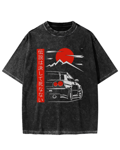 Japanese Style Scenery Vintage Washed T-shirt-Zazasy