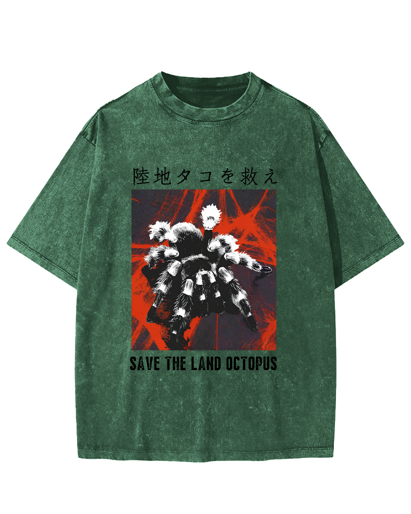 Japanese Style Spiders At Work Vintage Washed T-shirt-Zazasy