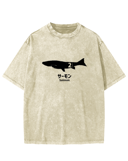 Japanese Script Shark Pattern Vintage Distressed T-shirt-Zazasy