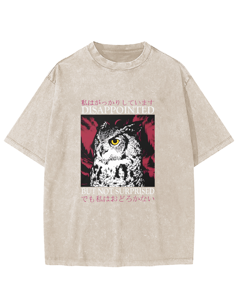 Japanese Owl Pattern Vintage Distressed T-shirt-Zazasy
