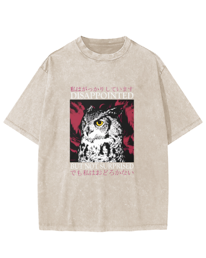 Japanese Owl Pattern Vintage Distressed T-shirt-Zazasy