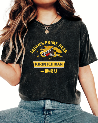 Kirin Ichiban Beer Logo Japanese Washed T-Shirt-Zazasy