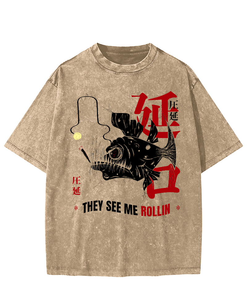 Rolling Japanese Script Vintage Distressed T-shirt-Zazasy
